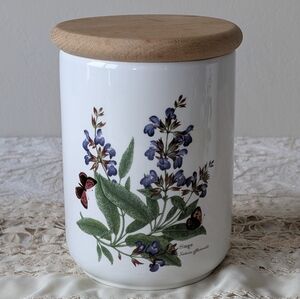 Royal Worcester Herbs Sage Canister Jar Wooden Lid Porcelain 8" Tall X5.75" Dia